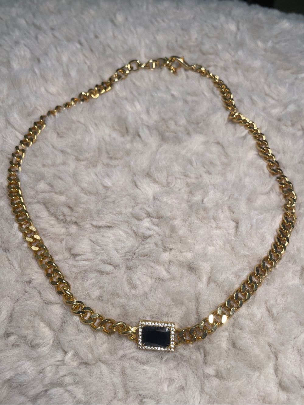 Gold Chain Necklace with Black Rectangular Stone Accent